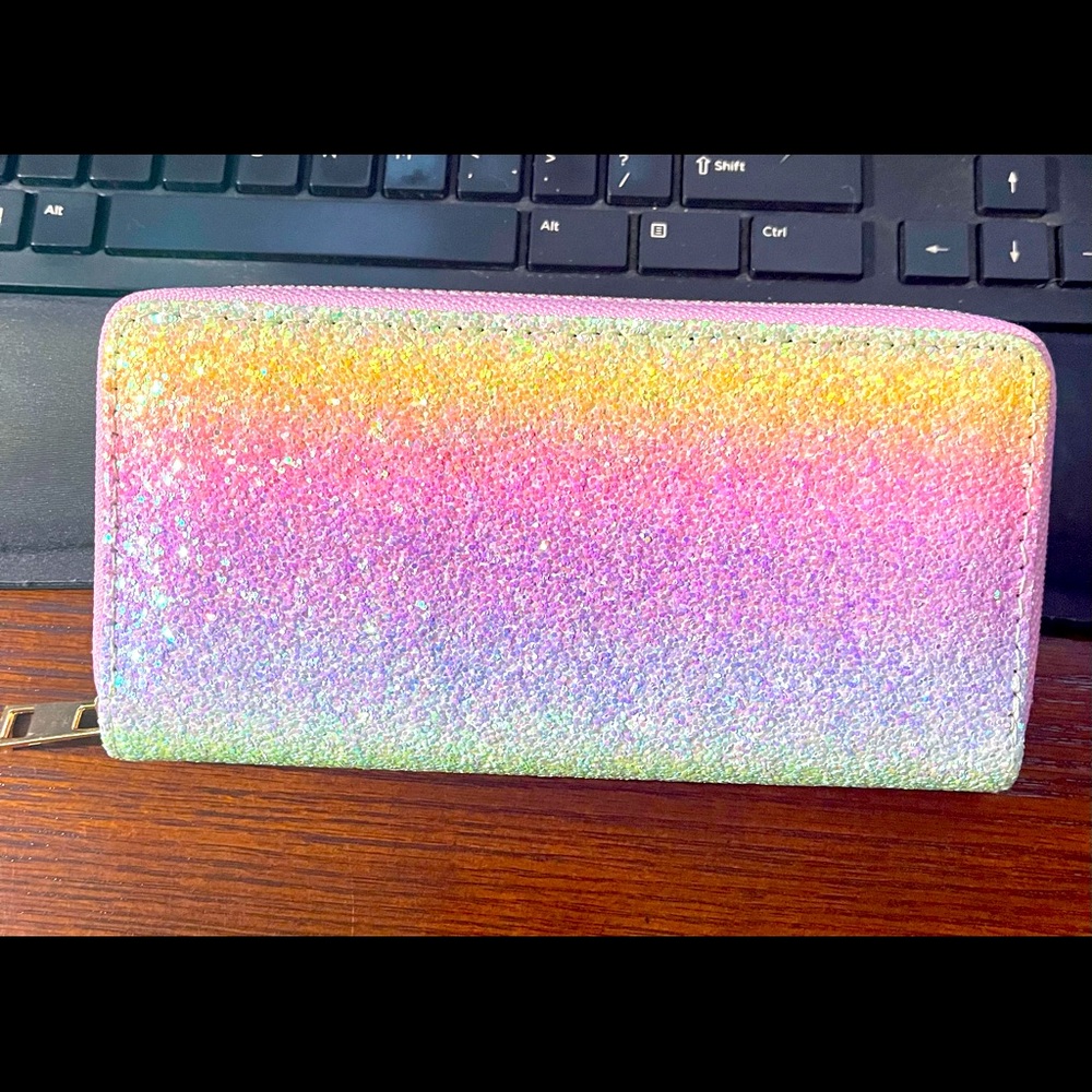 Rainbow sparkle zip up wallet